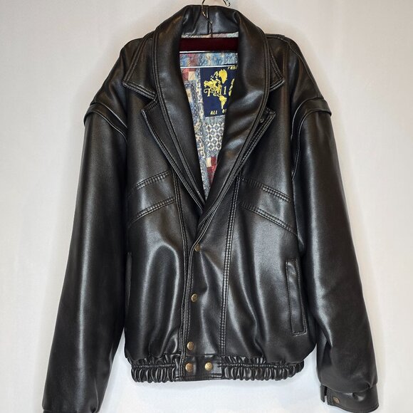 Vintage Men's Full Stop "All over the World" Leather Jacket/Vest, Size L-XL, Blk - Picture 1 of 12